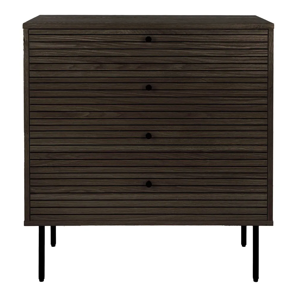 Kyoto Comoda cu 4 sertare, furnir de stejar afumat, picioare metalice negre 80x40x85 cm