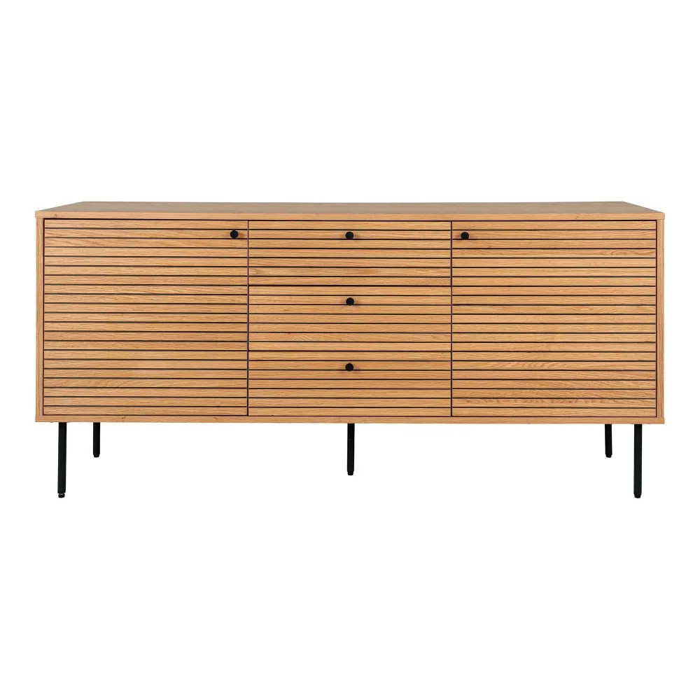 Kyoto Comoda cu 3 sertare, 2 usi, furnir de stejar, natur, picioare metalice negre 150x40x74 cm