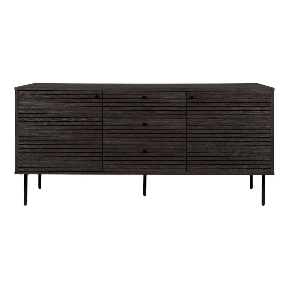 Kyoto Comoda cu 3 sertare, 2 usi, furnir de stejar smoked, picioare metalice negre 150x40x74 cm