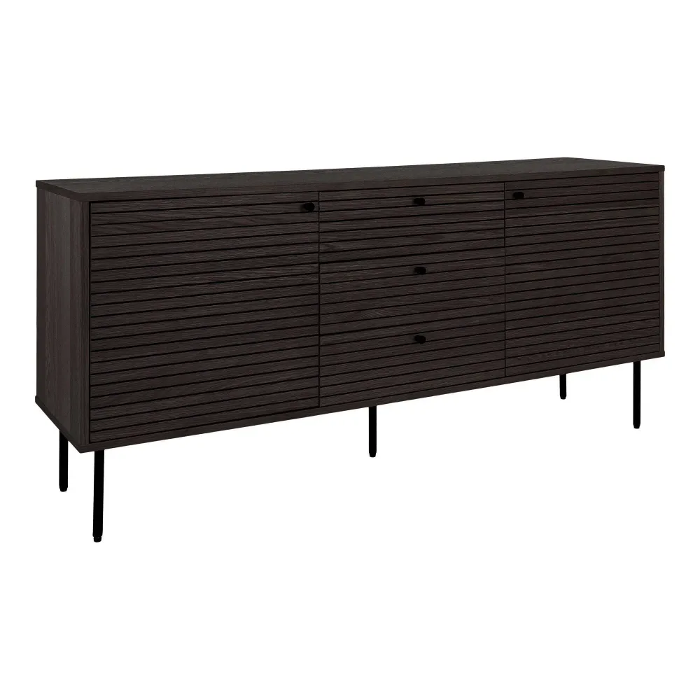 Kyoto Comoda cu 3 sertare, 2 usi, furnir de stejar smoked, picioare metalice negre 150x40x74 cm