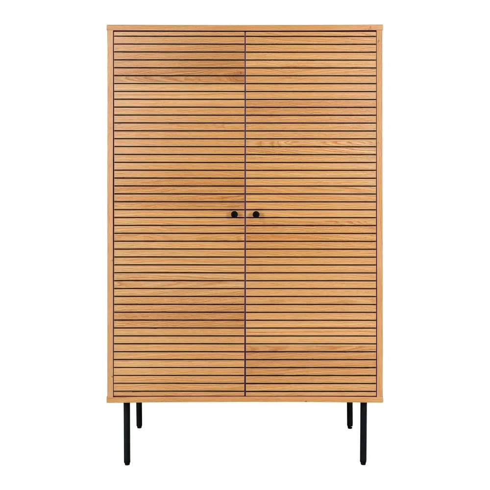 Kyoto Comoda cu 2 usi, furnir de stejar, natur, picioare metalice negre 80x40x130 cm