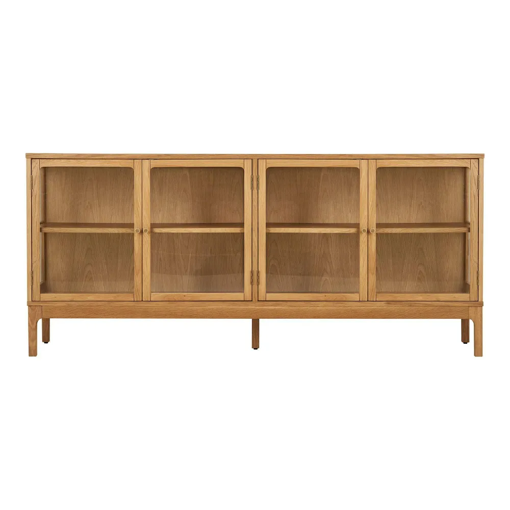 Zamora Comoda cu 4 usi din sticla, 1 raft, stejar/furnir de stejar/sticla calita, natur 40x180x80 cm