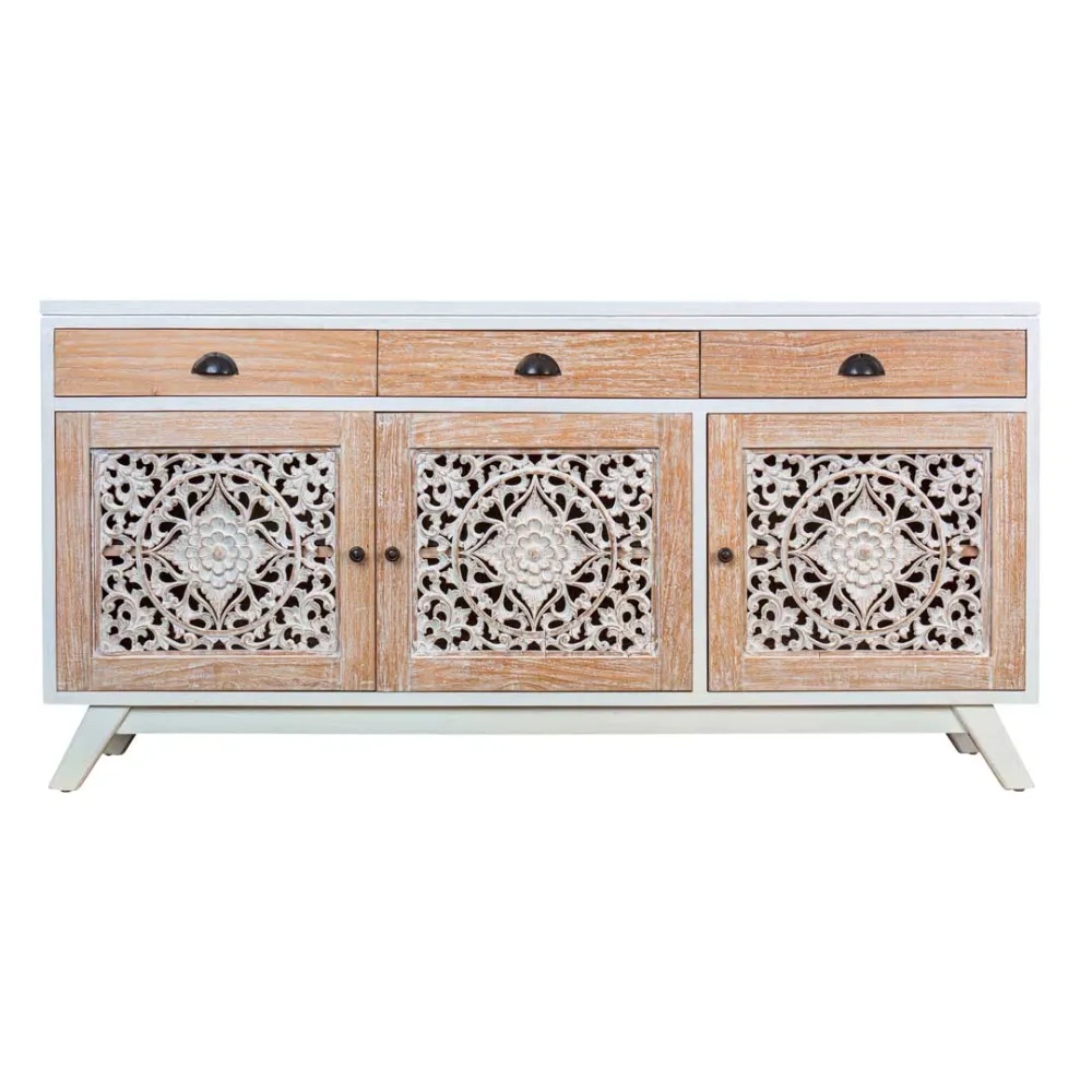 Comoda alb din lemn de tec Boho Chic