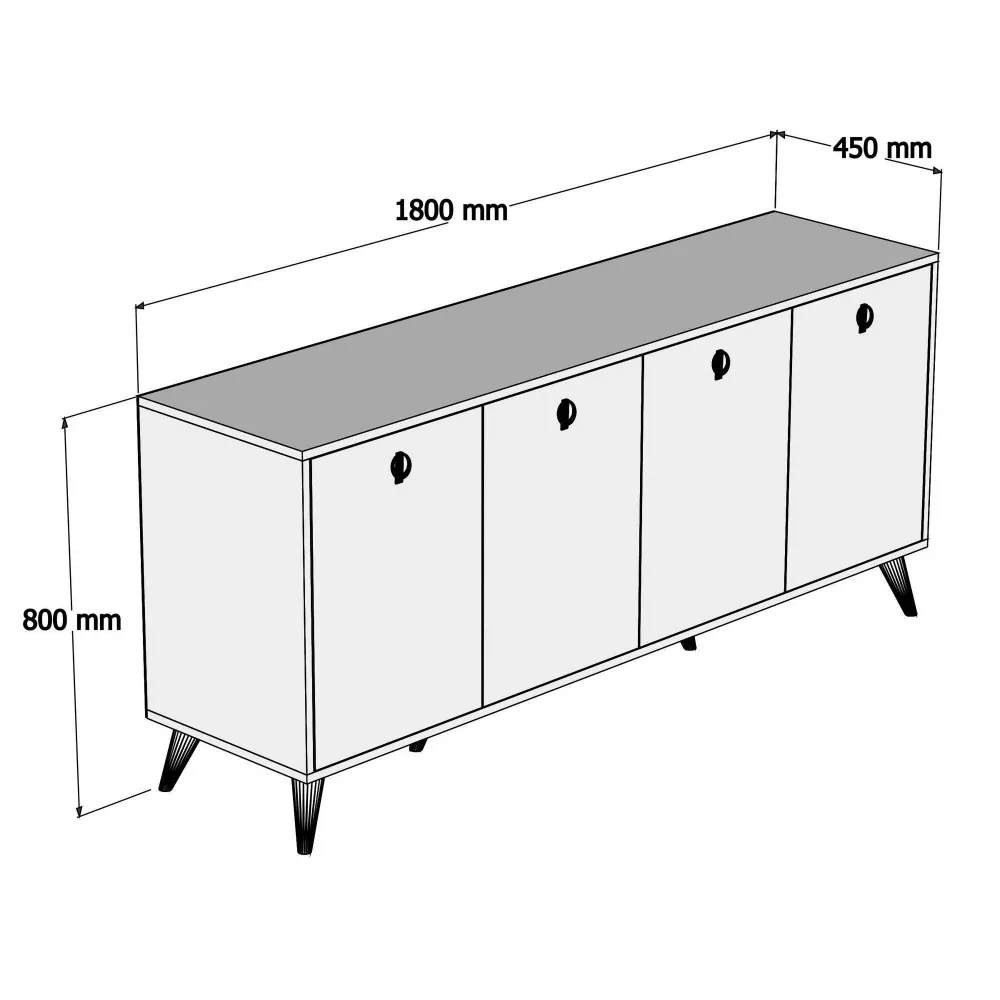 Consola Nowe cu 4 Usi, Nuc, 180 x 80 x 45 cm