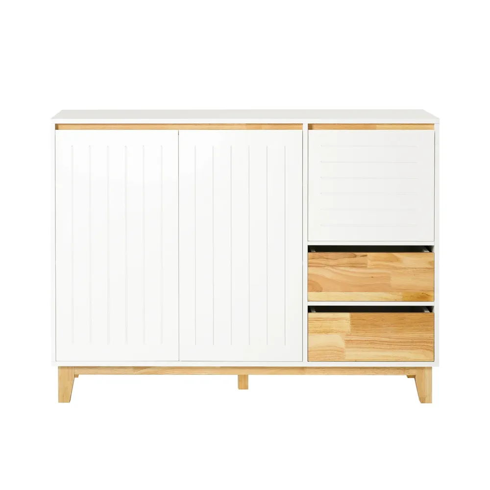 SoBuy FSB75-WN Bufet mobil cu roți pentru bucătărie și intrare - Bufet multifuncțional cu rafturi, alb 120x40x90cm