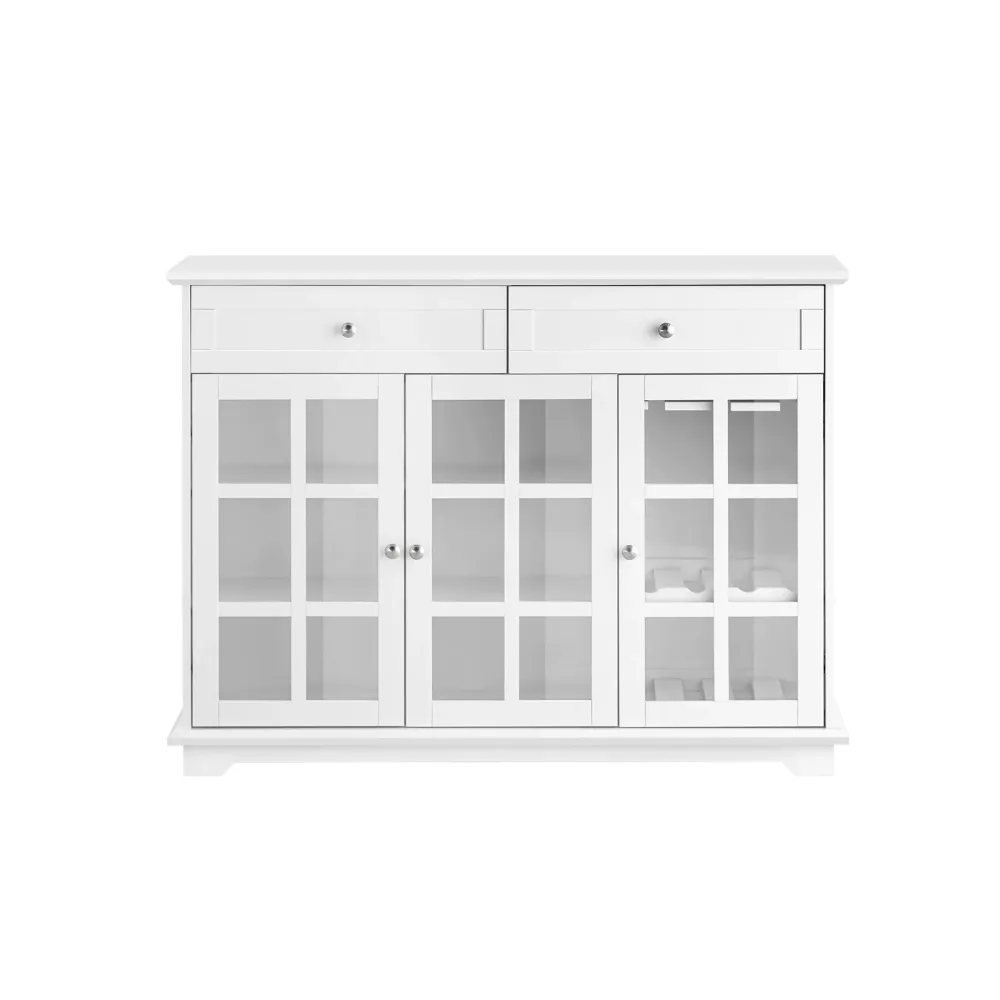SoBuy FSB77-W Insulă de bucătărie, bufet și cămară cu ușă din sticlă - bufet și bufet modern cu rafturi, alb 119x40x90cm