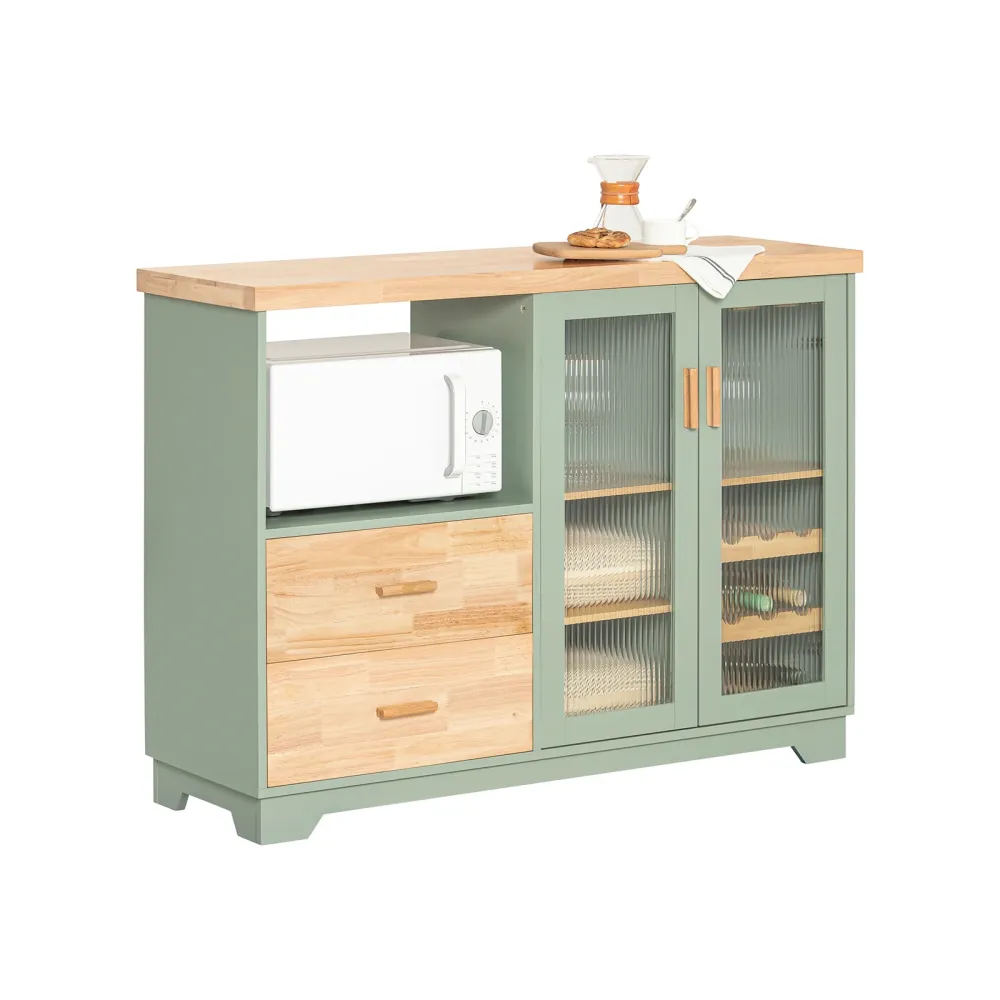 SoBuy FSB81-GR Bufetă de bucătărie modernă 120 cm cu raft pentru cuptor cu microunde și suport pentru sticle - Dulap de bu...