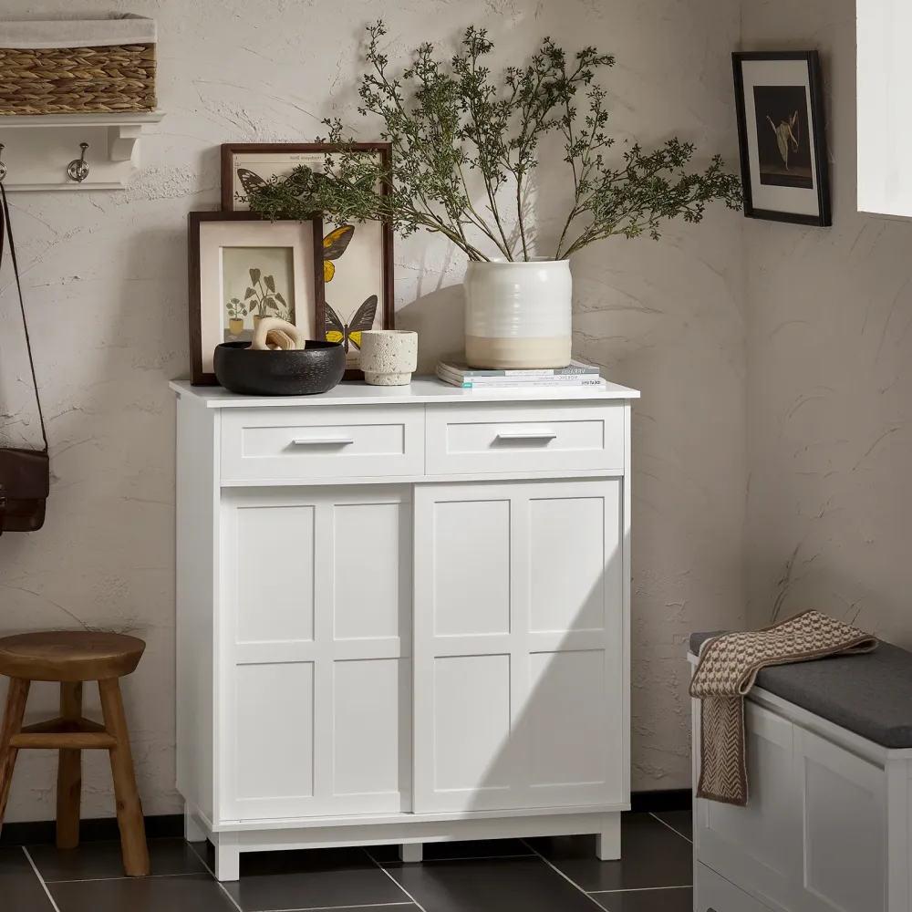 SoBuy FSB84-W Bufet cu usi glisante, Dulap bucatarie, Dulap living, Bufet Alb 80x40x85cm