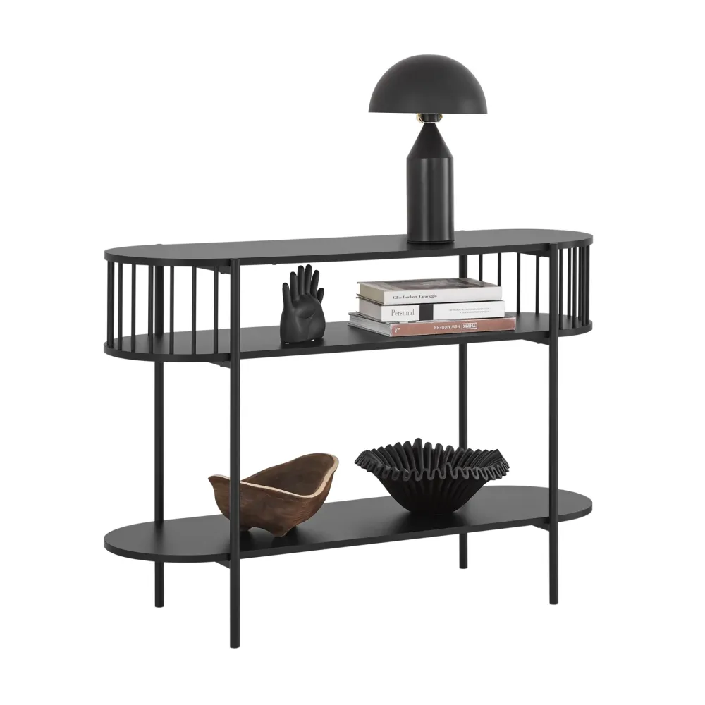 SoBuy FSB90-SCH Consolă de intrare Consolă cu economie de spațiu din metal negru, Dulap de intrare modern cu rafturi, stil...