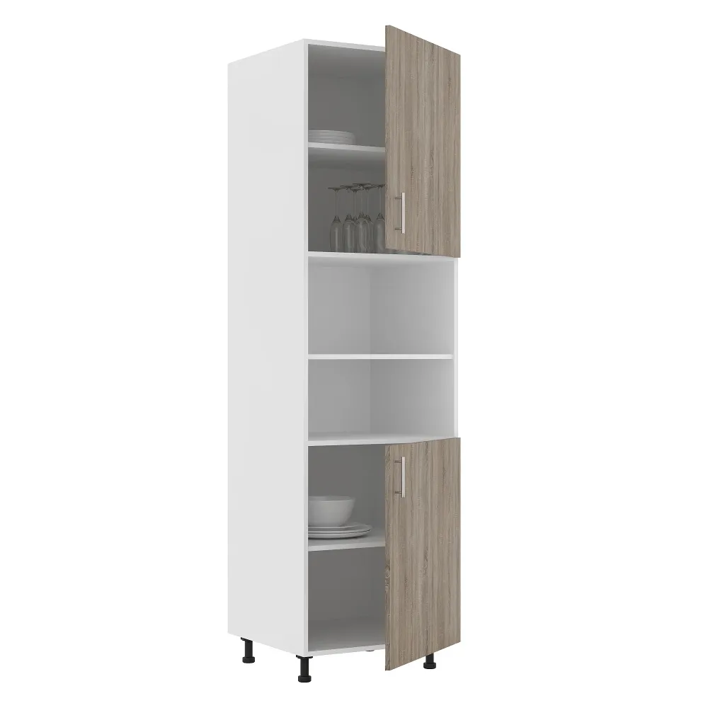 Corp haaus Turn Karo, 2 Usi, cu spatiu cuptor, Stejar Sonoma Inchis/Alb, 60 x 57 x 210 cm