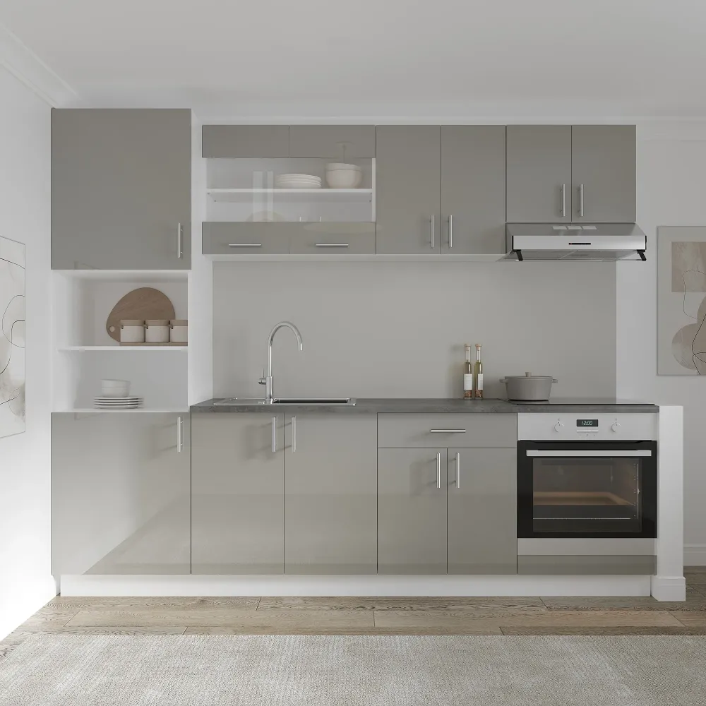 Corp haaus Turn Karo, 2 Usi, cu spatiu cuptor, Gri Lucios/Alb, MDF, 60 x 57 x 210 cm