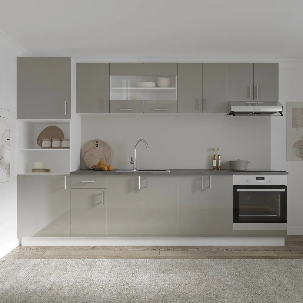 Corp haaus Turn Karo, 2 Usi, cu spatiu cuptor, Gri Lucios/Alb, MDF, 60 x 57 x 210 cm