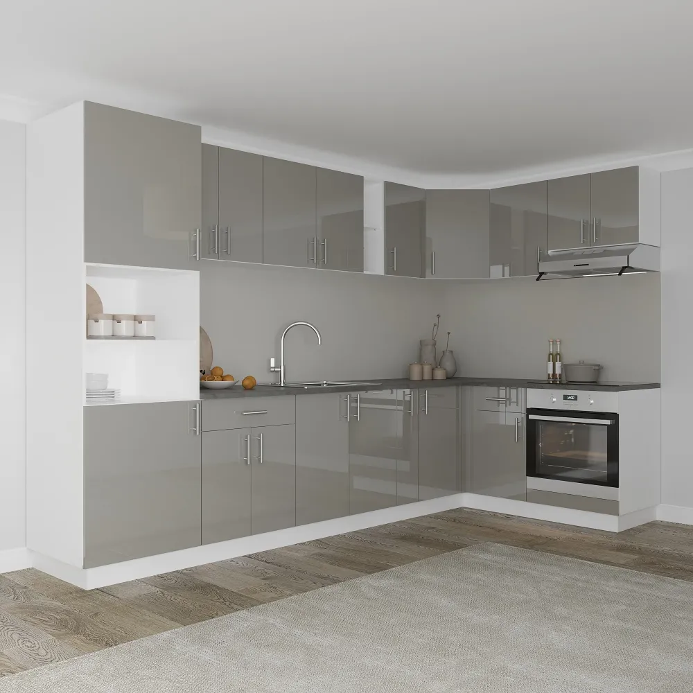 Corp haaus Turn Karo, 2 Usi, cu spatiu cuptor, Gri Lucios/Alb, MDF, 60 x 57 x 210 cm