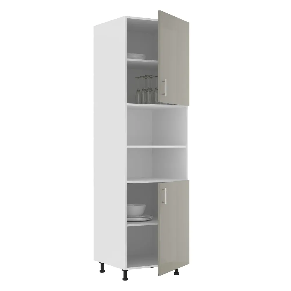 Corp haaus Turn Karo, 2 Usi, cu spatiu cuptor, Gri Lucios/Alb, MDF, 60 x 57 x 210 cm