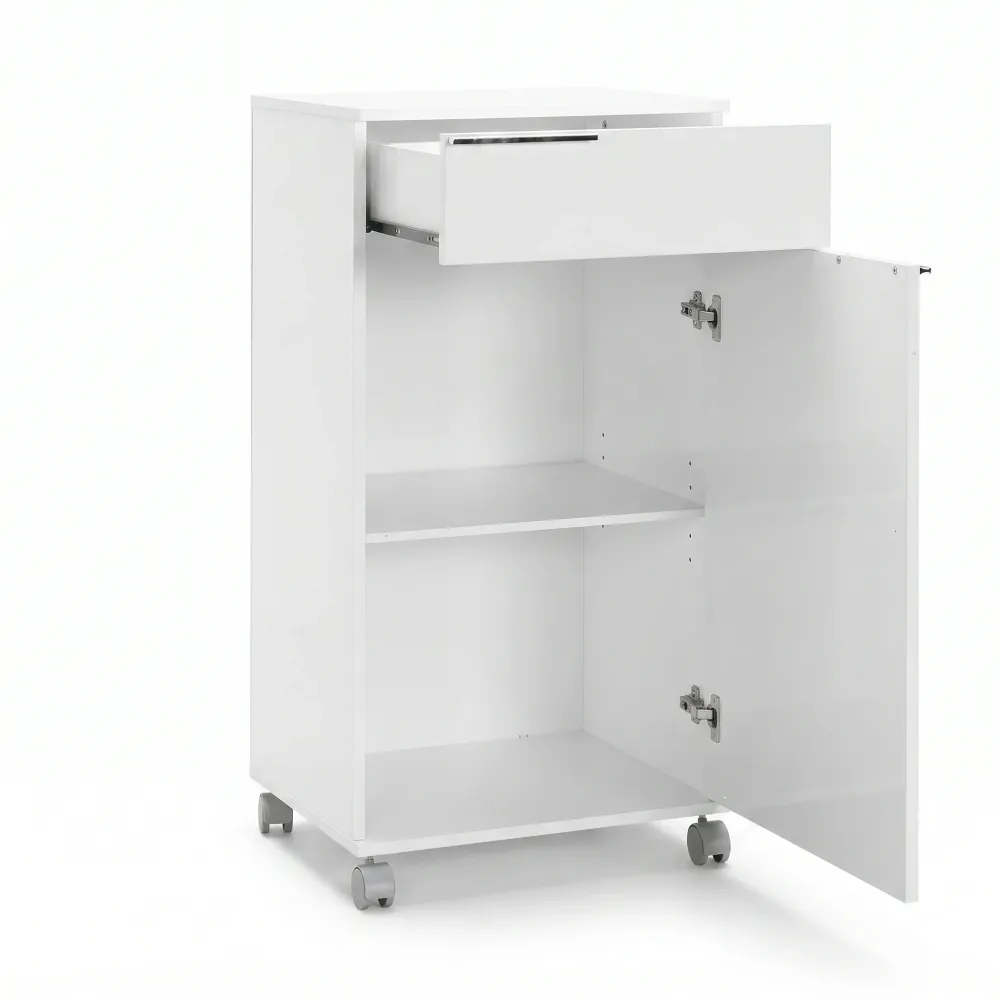 Corp Mobil Adore Diamond, cu usa, sertar si rotile, Alb, 50 x 100 x 40 cm