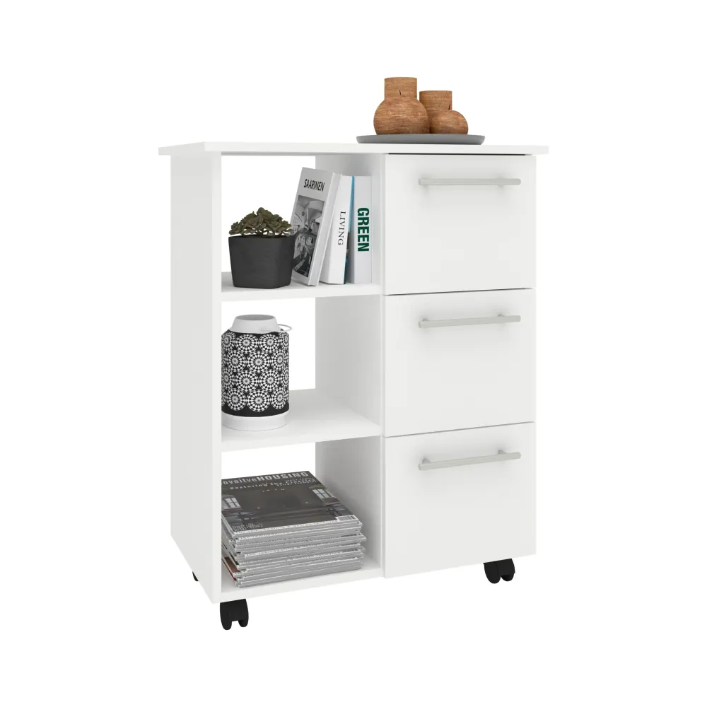 Corp Mobil haaus Loma, 3 Sertare, 3 Rafturi, Alb, 64 x 35 x 85 cm