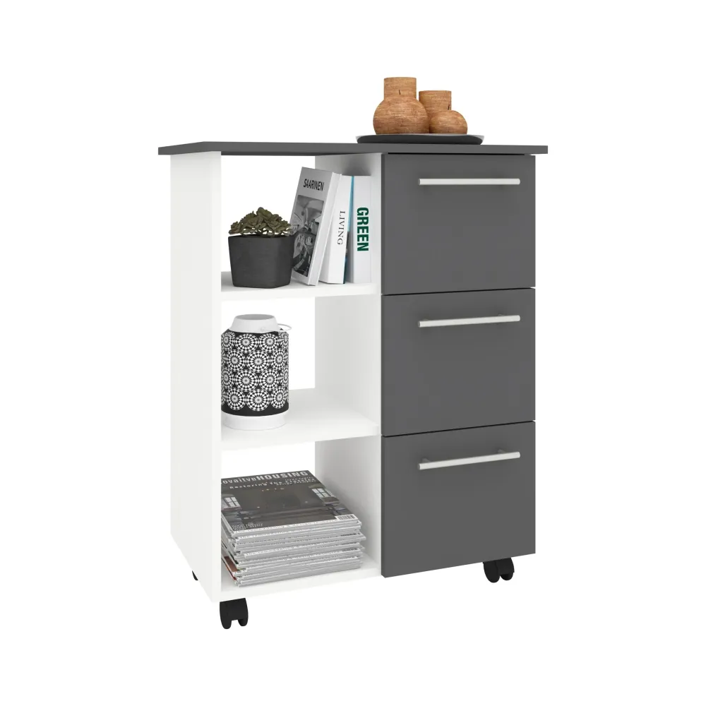 Corp Mobil haaus Loma, 3 Sertare, 3 Rafturi, Antracit/Alb, 64 x 35 x 85 cm