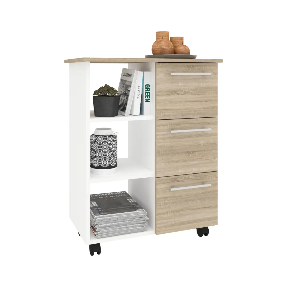 Corp Mobil haaus Loma, 3 Sertare, 3 Rafturi, Stejar Sonoma/Alb, 64 x 35 x 85 cm