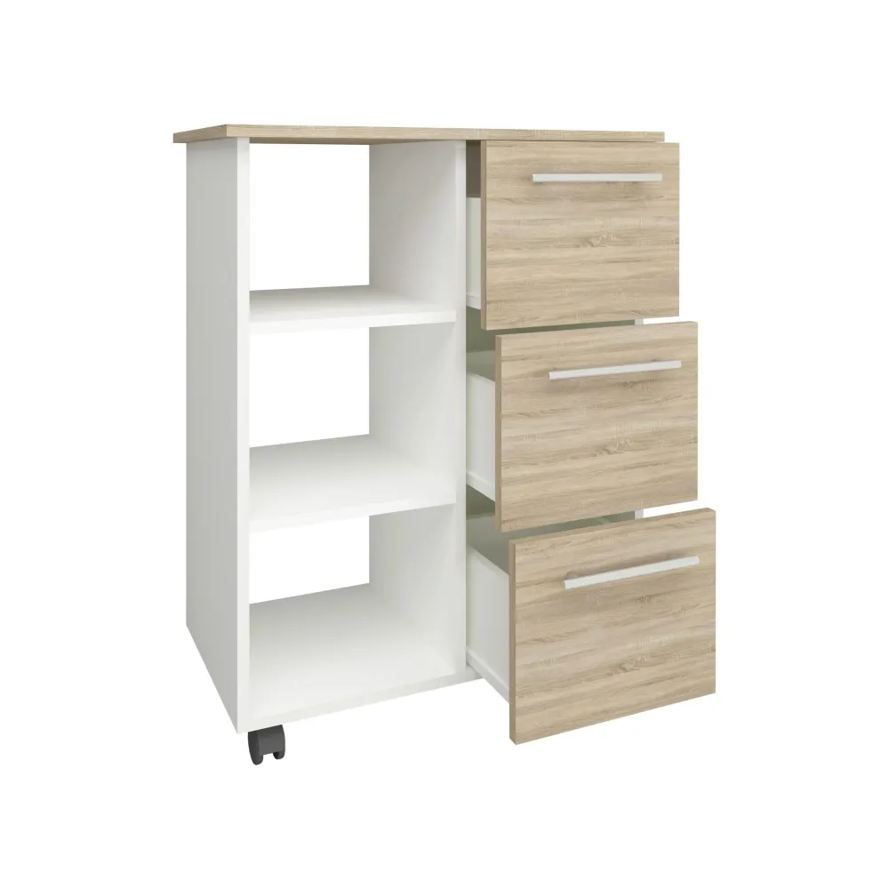 Corp Mobil haaus Loma, 3 Sertare, 3 Rafturi, Stejar Sonoma/Alb, 64 x 35 x 85 cm