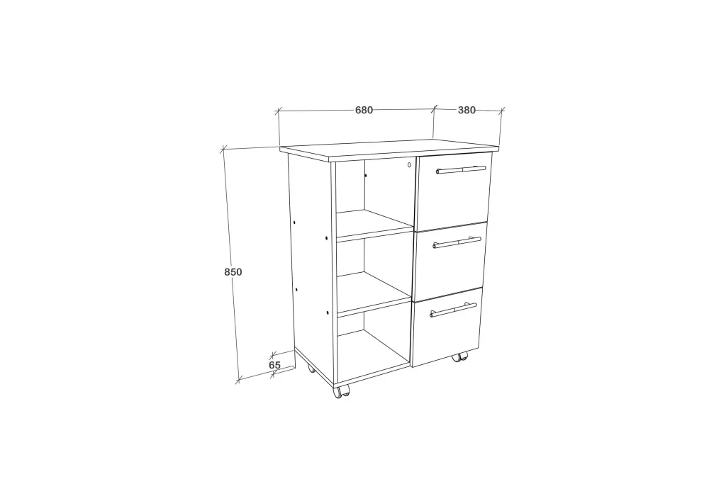 Corp Mobil haaus Loma, 3 Sertare, 3 Rafturi, Stejar Sonoma/Alb, 64 x 35 x 85 cm