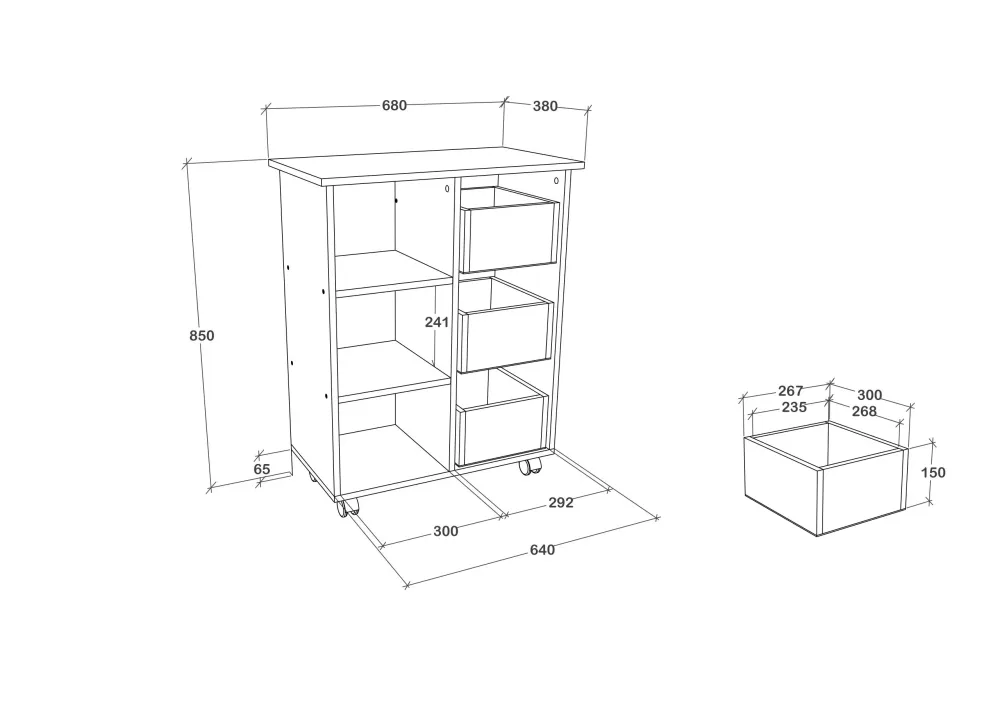 Corp Mobil haaus Loma, 3 Sertare, 3 Rafturi, Stejar Sonoma/Alb, 64 x 35 x 85 cm