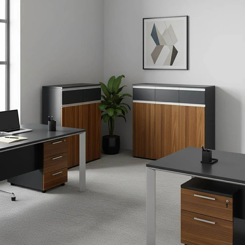 Dulap birou profesional Oscar Pakoworld, stil modern, lemn nuc-antracit, 200x40x120 cm.