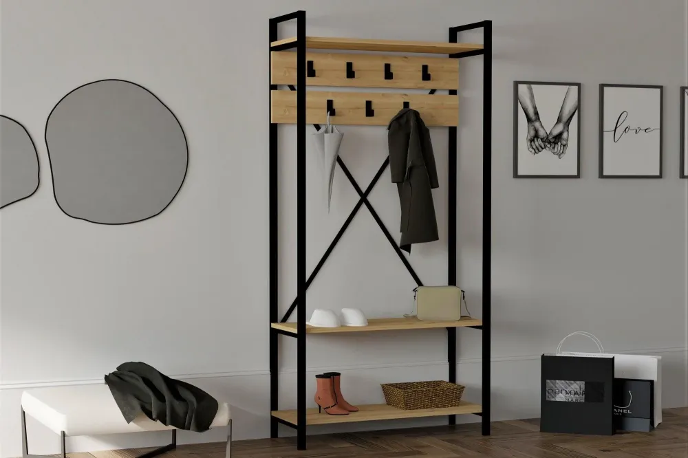 Cuier cu pantofar Alfa, Stejar, 90x180x34 cm