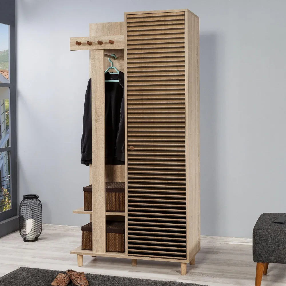 Cuier cu pantofar Garmanto 90 - 200 Hall Stand 2, Stejar Sonoma, 194x36x90 cm