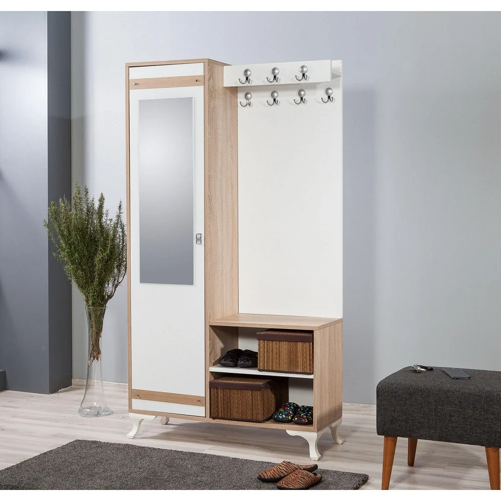 Cuier cu pantofar İNCİ-200 Hall Stand, Stejar Sonoma, 190x36x100 cm