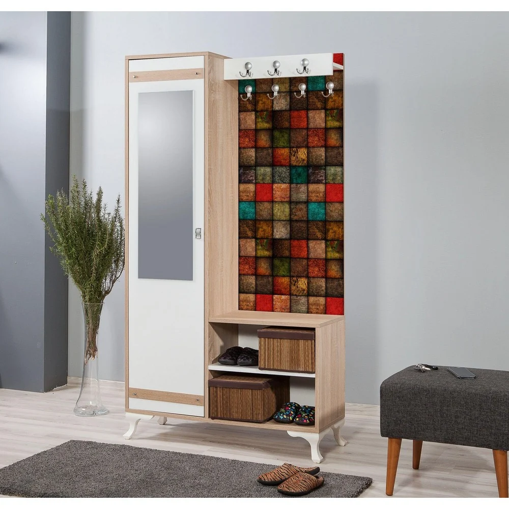 Cuier cu pantofar İNCİ-723 Hall Stand 1, Stejar Sonoma, 190x36x100 cm