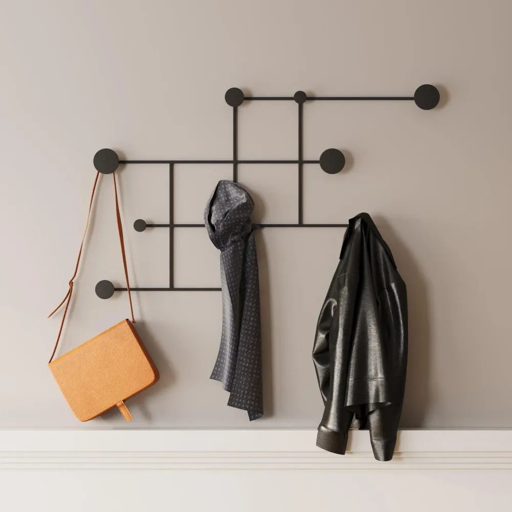 Cuier de hol metalic Metal Wall Hook Modern 1, Negru, 112x64x10 cm
