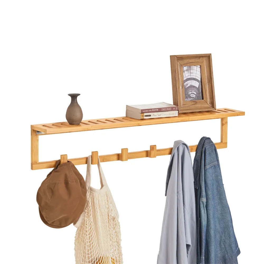 SoBuy FHK06-N Raft din bambus pentru hol - Raft modern de perete 90cm, Mobilier natural pentru hol 90x13x17 cm