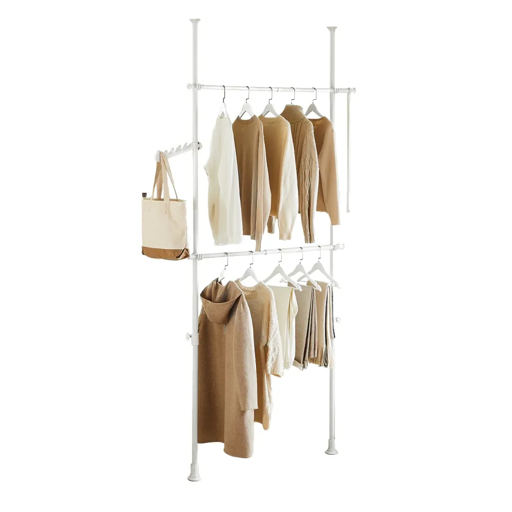 SoBuy FRG109-II-W Raft telescopic, suport de haine robust cu tije, dulap deschis reglabil pentru dormitor, suport alb pent...