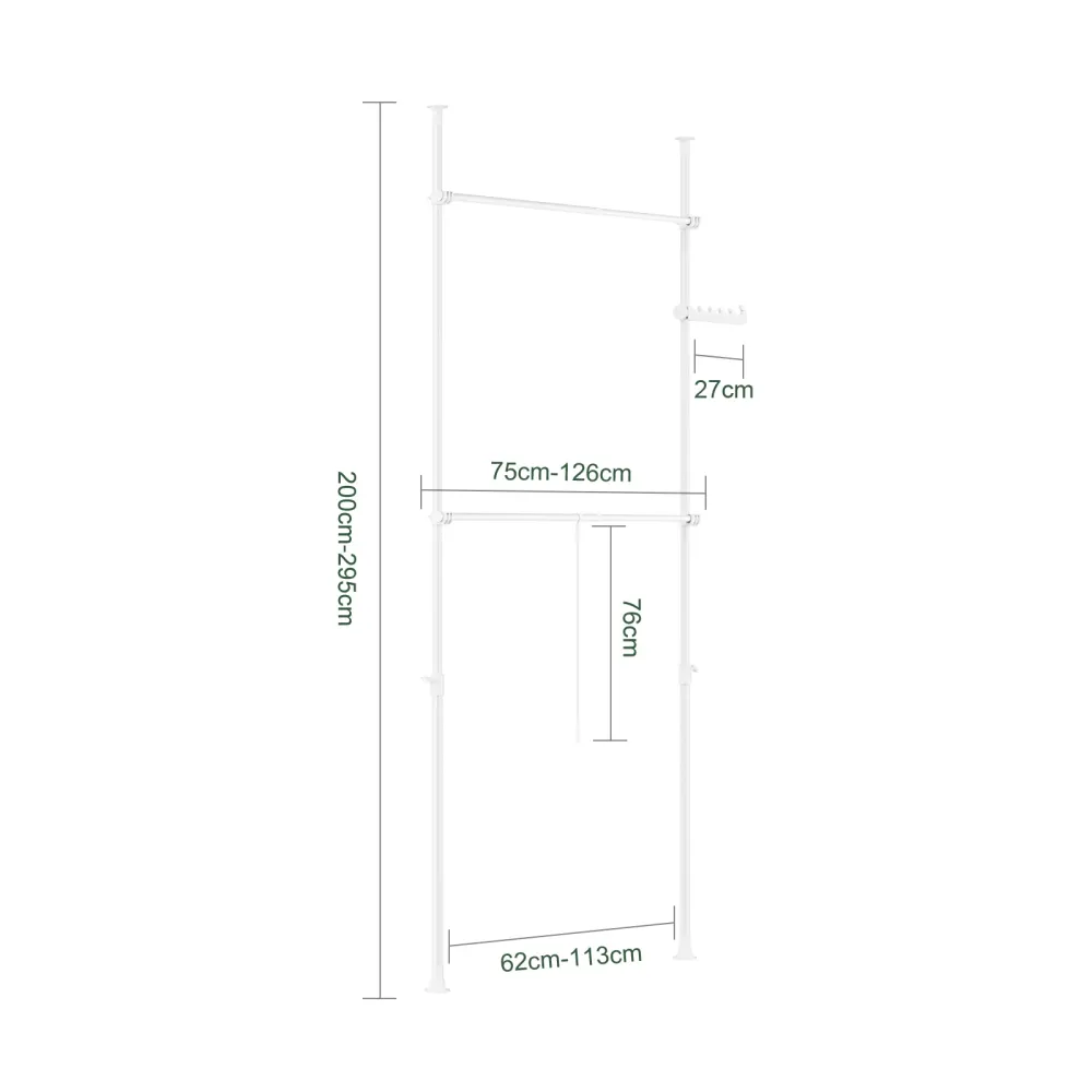 SoBuy FRG109-II-W Raft telescopic, suport de haine robust cu tije, dulap deschis reglabil pentru dormitor, suport alb pent...