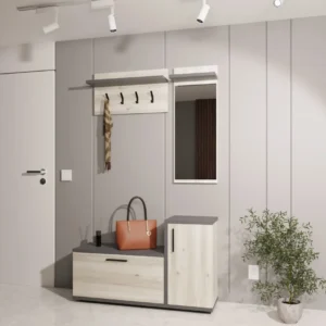 Cuier haaus Cairo, Stejar Alb/Antracit, 113 x 35 x 198 cm