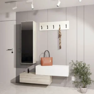 Cuier haaus Diego, Stejar Alb/Alb, 140 x 28 x 180 cm