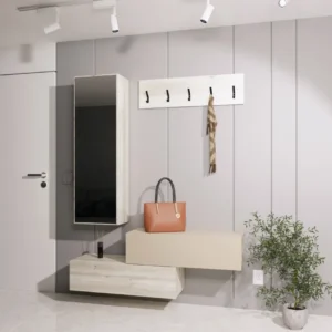 Cuier haaus Diego, Stejar Alb/Crem Satin, 140 x 28 x 180 cm