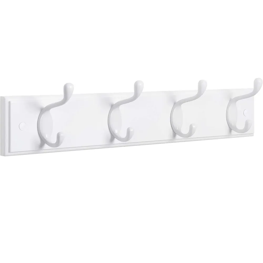 SONGMICS Cuier perete cu 4 carlige duble metalice, MDF, montaj pe perete, 40x8 cm, alb