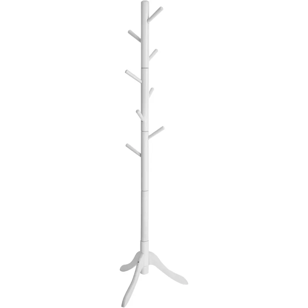 VASAGLE Cuier din lemn masiv, 8 carlige, ajustabil pe 3 inaltimi, design tip copac, 57x175 cm, alb