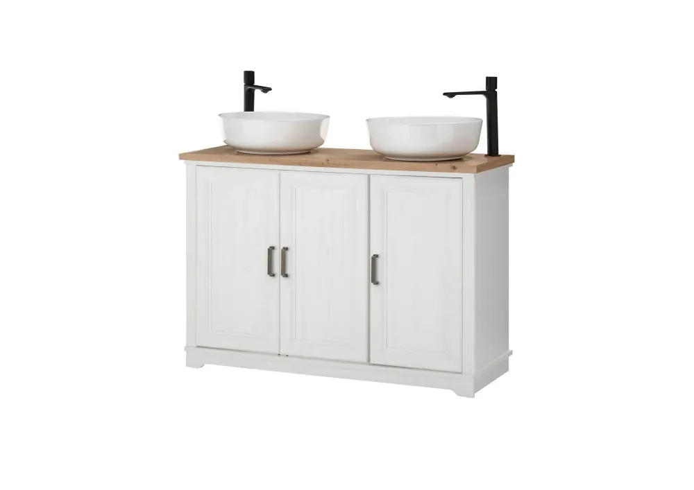 Dulap baie JASMIN, alb/stejar artisan, PAL, cu 3 usi, fara lavoar, 116x47x74 cm