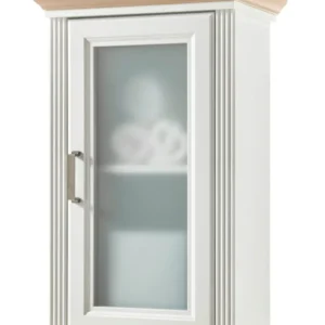 Dulap baie suspendat JASMIN, alb/stejar artisan, PAL, cu o usa, 48x33x76 cm