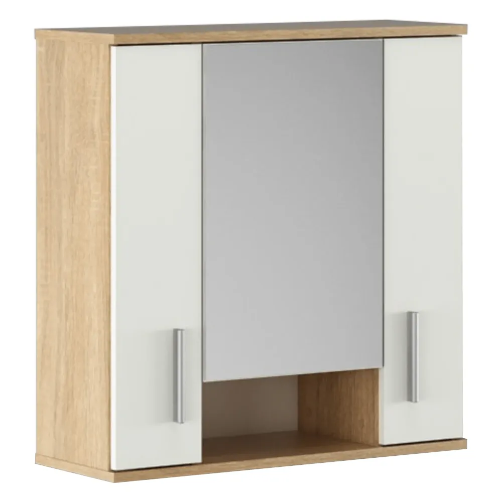 Dulap de baie suspendat cu oglinda LESSY NEW 01, cu 2 usi, stejar sonoma/alb mat, 68.7x26x72 cm