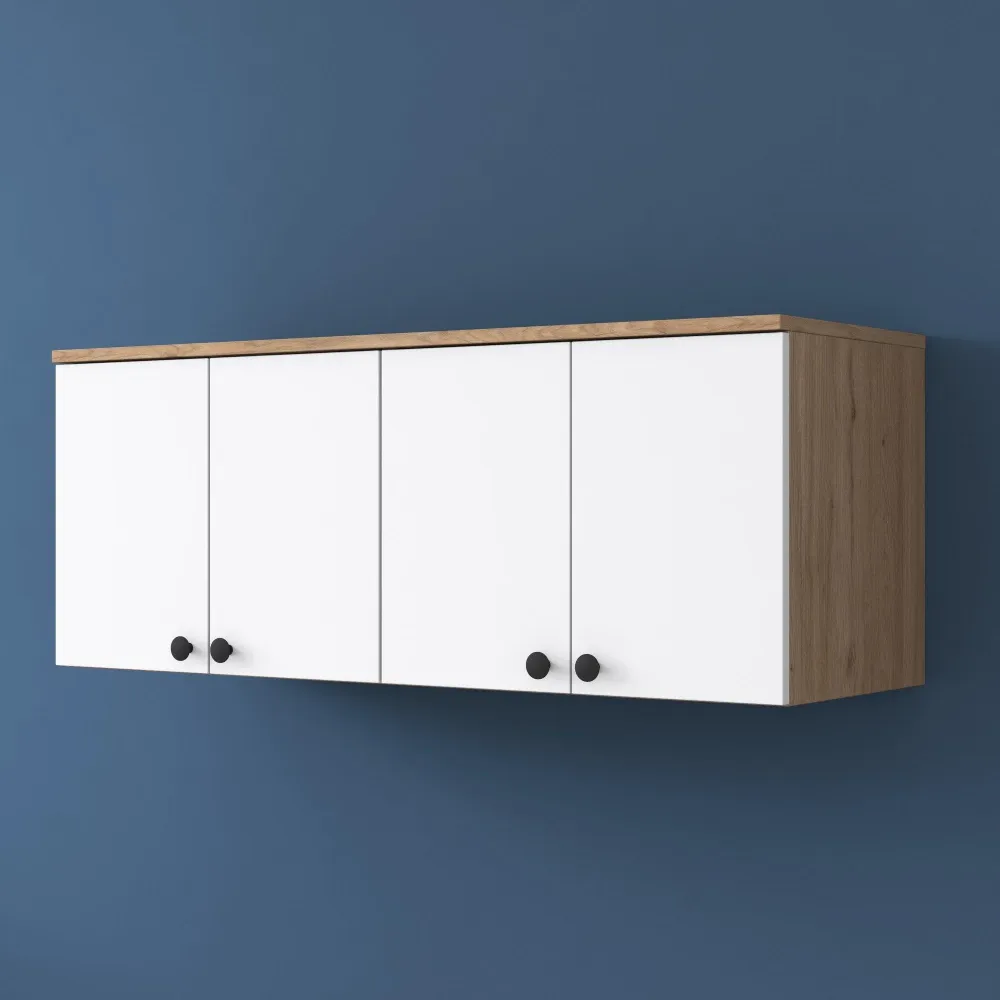 Raft de Bucatarie Nehir cu 4 Usi, Alb - Nuc, 120 X 47 X 42 Cm