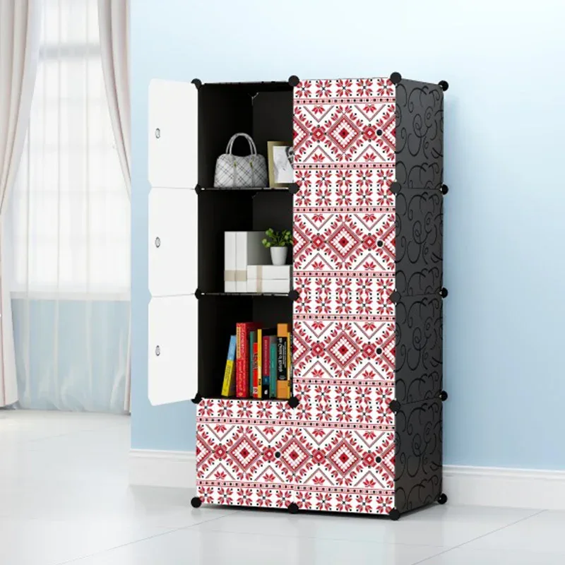 Dulap modular din plastic cu schelet metalic, imprimeu traditional, Naimeed D3423N, culoare Negru, 148x75x37 cm