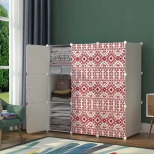 Dulap modular din plastic cu schelet metalic, imprimeu traditional, Naimeed D3424W, culoare Alb, 111x111x37 cm