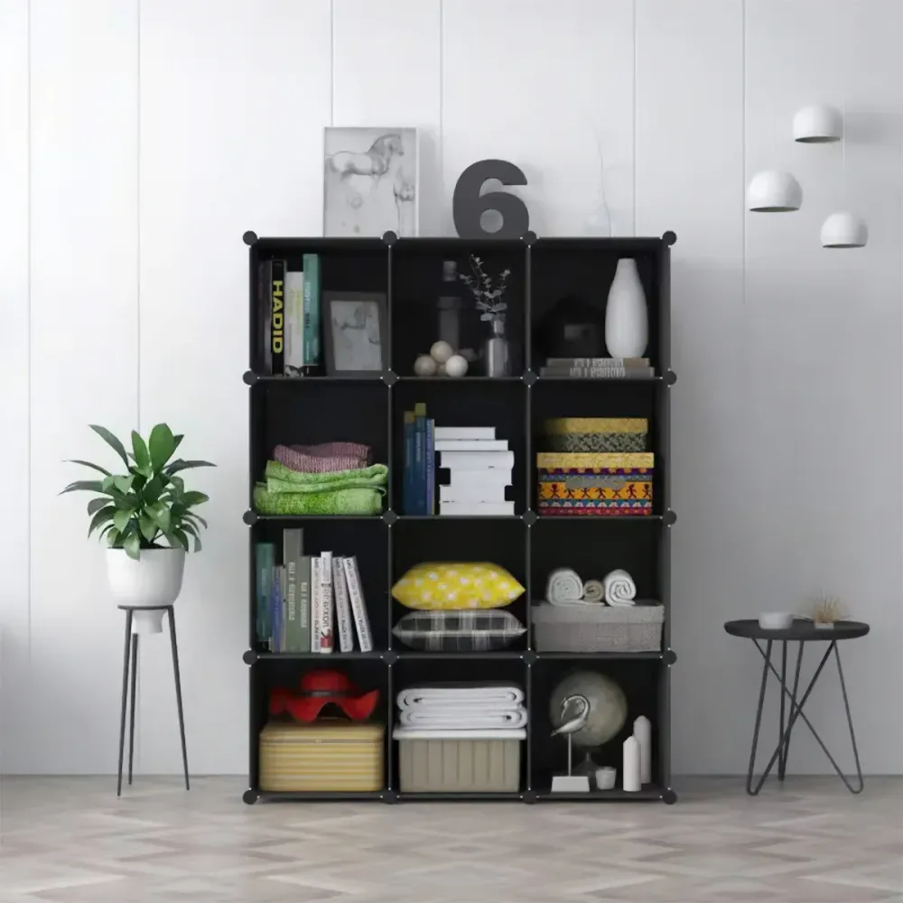 Dulap Modular, 12 Compartimente, fara usi, Naimeed D4143, Negru
