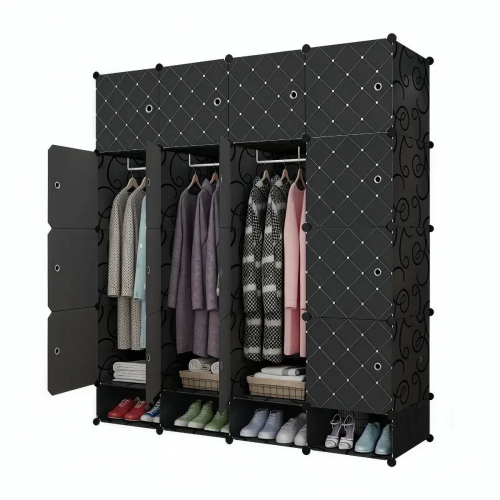 Dulap Modular, 16 Usi, Naimeed D7135, 162x145x37cm, Negru