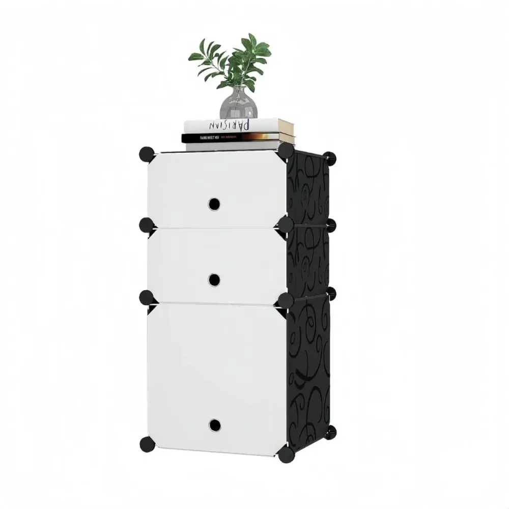 Dulap Modular, 3 Usi, Naimeed D7891, 74x37x37cm , Alb/Negru