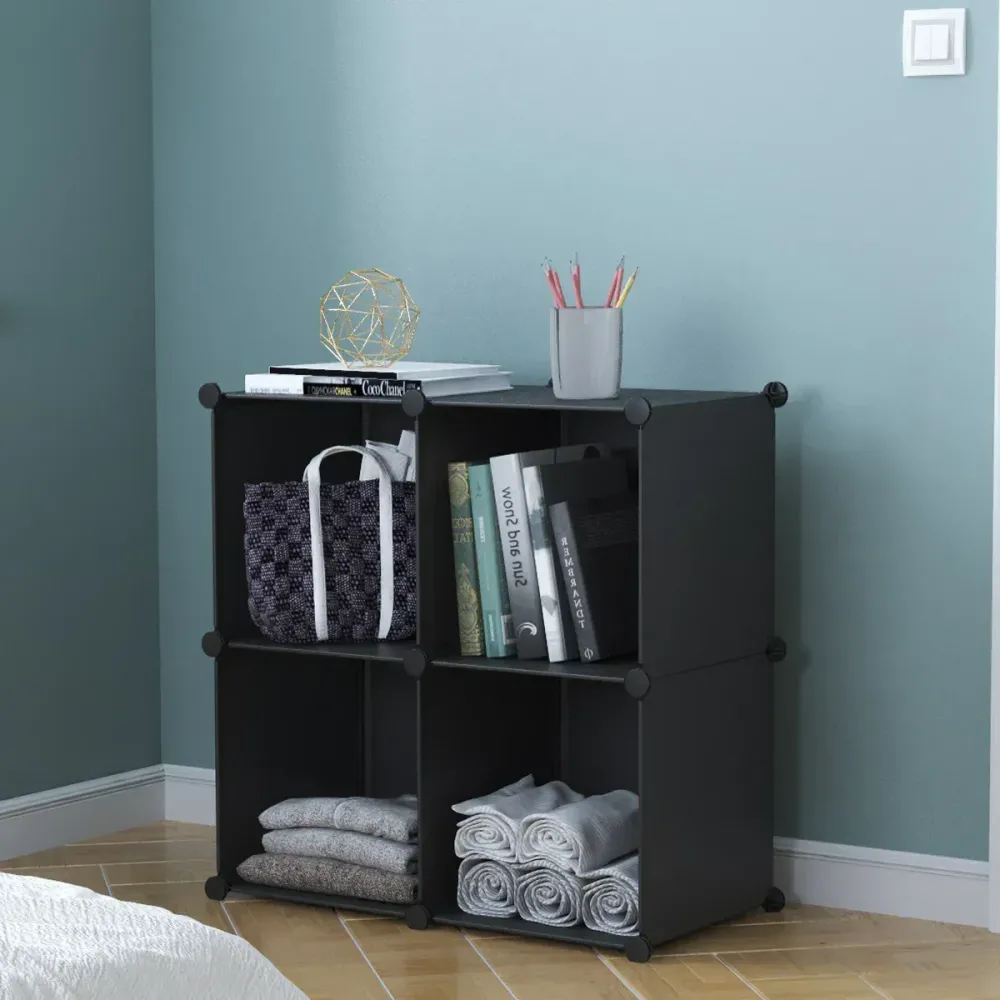 Dulap Modular, 4 Compartimente, fara usi, Naimeed D4139, Negru
