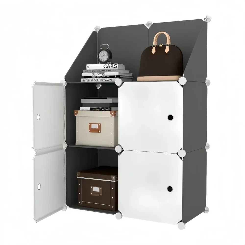 Dulap Modular, 4 Usi, Naimeed D7896, 110x75x37cm , Alb/Negru